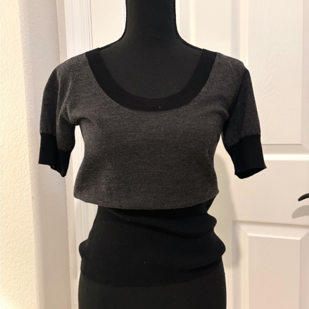 THEORY Wool Women’s Dressy Shirt Stylish Black and Gray Top